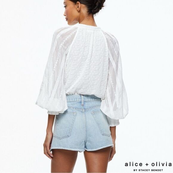 Alice + Olivia **NWT** Lang Embroidered Button Down Blouse in White - Picture 8 of 12